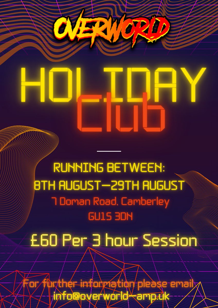 Make the most of the summer holidays at Overworld Holiday Club!
Take part in tournaments, online and offline challenges, esports and so much more!
Limited spaces are available for each day so make sure to book your tickets at info@overworld-amp.uk
#overworld #OWHC #holidayclub