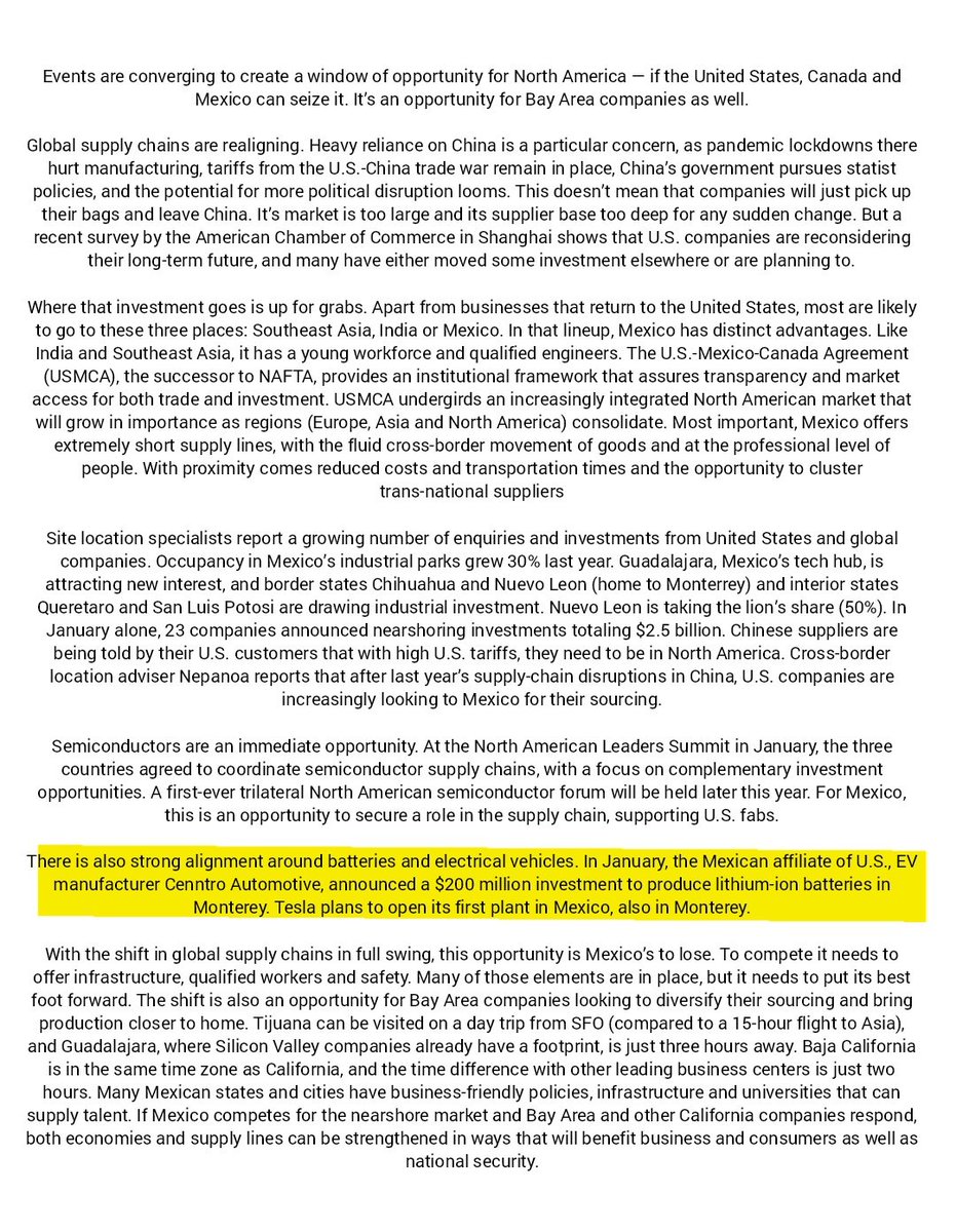 _X_Alex_'s tweet photo. #CENNTRO $CENN
Cenntro mentioned in Article
(#Mexico / #Cennatic)
Article : May 16, 2023
Opinion: Global supply chain realignment creates Bay Area opportunity
LINK :
https://t.co/HL2xlD6oCl
( Full Article in picture ) https://t.co/AB477nrvJy