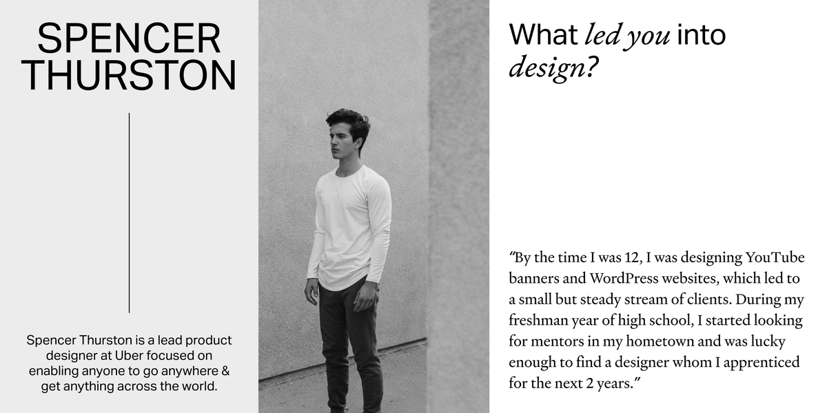 loversmagazine's tweet photo. “The best designers I've met are relentless in their pursuit of understanding others and themselves through design.”

Meet Spencer Thurston (@spencerthurstn), lead product designer at @Uber based in San Francisco, California.

Full interview → https://t.co/4PUtnNcvPR https://t.co/0eUVhIH9Oe