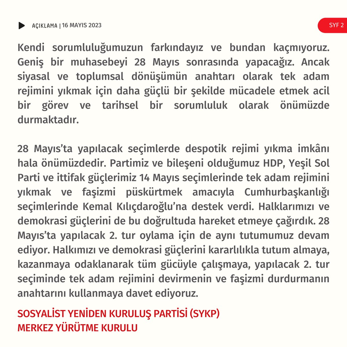 Faşizmi durdurma imkanı önümüzde: 28 Mayıs’ta kazanmak için iş başına!
#MücadeleyeDevam