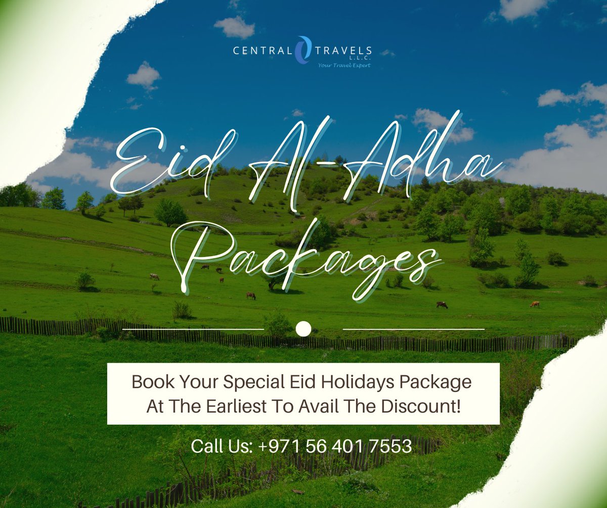 _CentralTravels's tweet photo. We are also offering attractive discounts on early bookings. 🤩
To know more about our packages and to book your tour, please call us or write us at: holidays@centraltravelsuae.com

#CentralTravels #vacations #travelwithus #Eid #EidAlAdha #travelgoals #Offerprices https://t.co/L1xeywl9Uy
