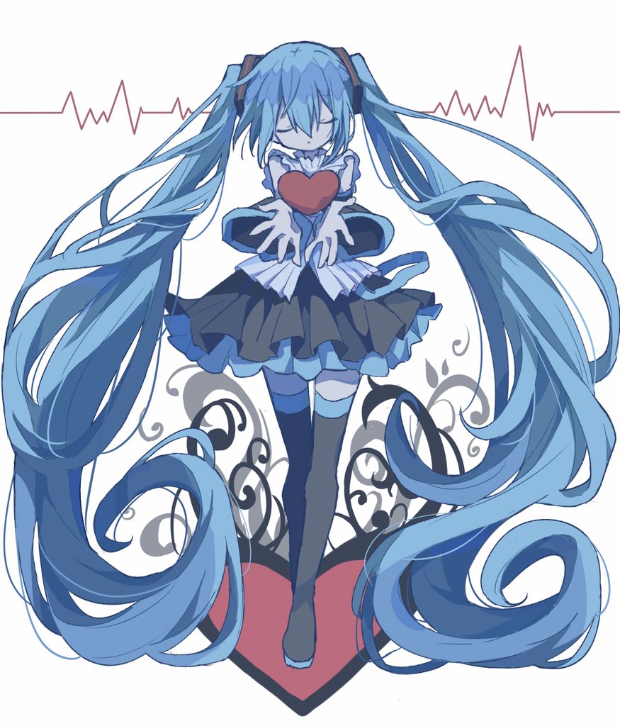 hatsune miku 1girl solo heart skirt long hair twintails very long hair  illustration images