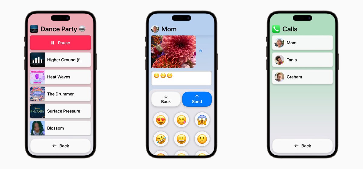 dnlyong's tweet photo. 📣 Assistive Access

Coming to iPhone and iPad
for users with Cognitive Disabilities.

- distilled apps and experiences to essential features to lighten cognitive load
- customized interface (grid-based or row-based layout)
- high contrast buttons, large text labels, emoji-only keyboard