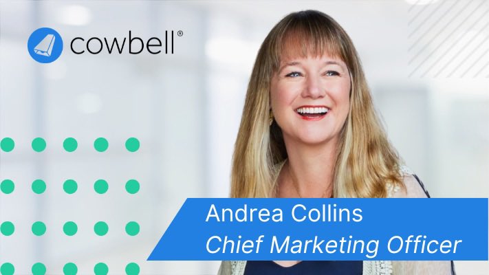 As Cowbell's first Chief Marketing Officer, <a href="/AndreaMCollins/">Andrea Collins</a> joins our #leadership team, where she will oversee brand and product #marketing, strategic customer acquisition, and global communications bit.ly/3pDYVDr #MoreCowbell
