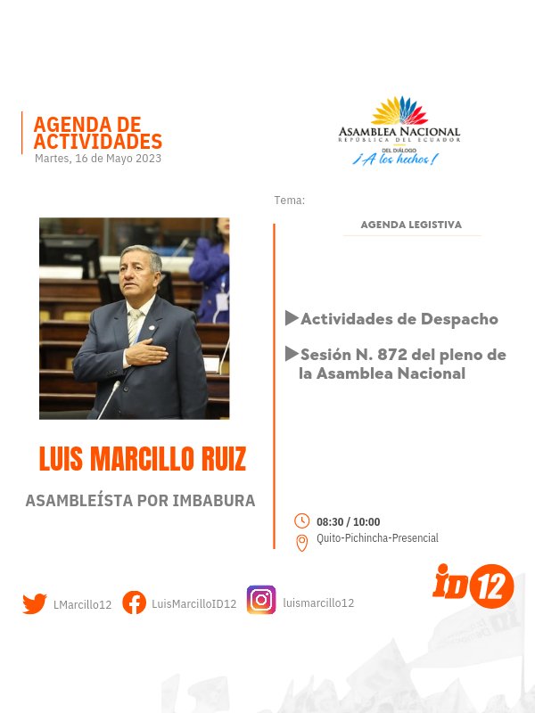 #𝔸𝕘𝕖𝕟𝕕𝕒𝕃𝕖𝕘𝕚𝕤𝕝𝕒𝕥𝕚𝕧𝕒 ✍️

▶️ Compartimos las actividades que cumpliremos este 16 de #Mayo del 2023. 

#ImbaburaEnLaAsamblea 🍊
#TrabajoEnEquipo 🤝