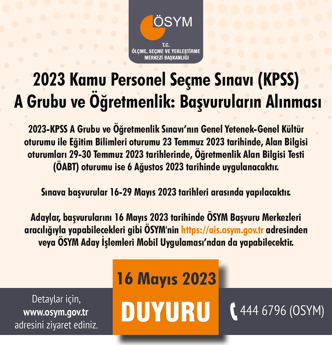 OSYMbaskanligi's tweet image. 2023 Kamu Personel Seçme Sınavı (KPSS) A Grubu ve Öğretmenlik: Başvuruların Alınması

osym.gov.tr/TR,25515/2023-…