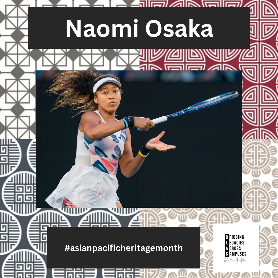 Naomi Osaka: A Japanese professional tennis player who has been ranked No. 1 by the Women's Tennis Association (WTA). She is a four-time Grand Slam singles champion and is known for her powerful playing style and activism.

#asianpacificheritagemonth