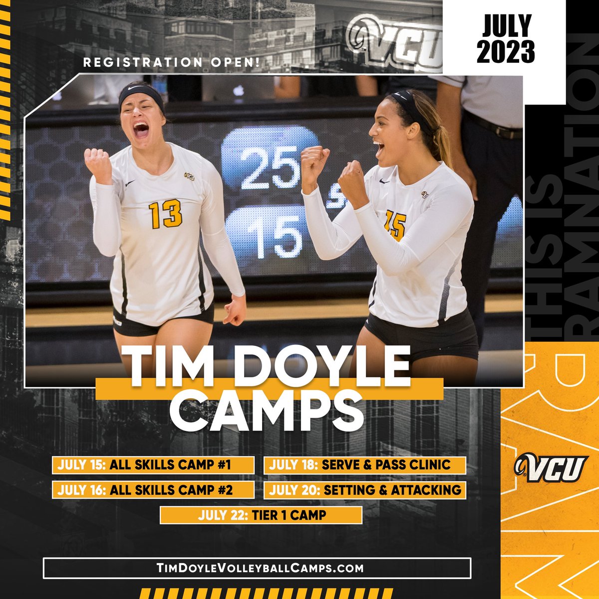 Summer is almost here! Don't miss the opportunity to join us at our CAMPS!! Sign up today!

To register, visit the link: timdoylevolleyballcamps.com 

#ThisIsRamNation #LetsGoVCU