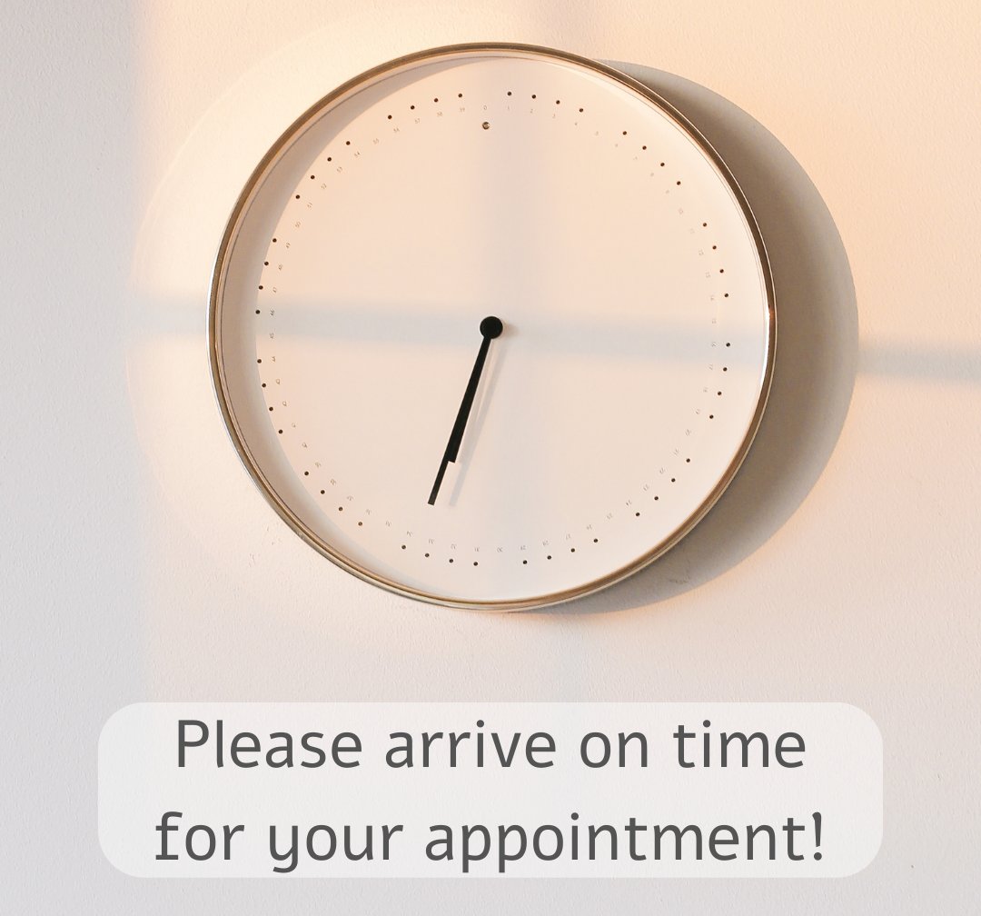 Please remember to allow ample time to get to your appointments.⌛️ Latecomers may unfortunately have to be rescheduled. Let's ensure a smooth and efficient healthcare experience for everyone by arriving on time. 🏥💙 #PunctualityMatters #RespectYourTime