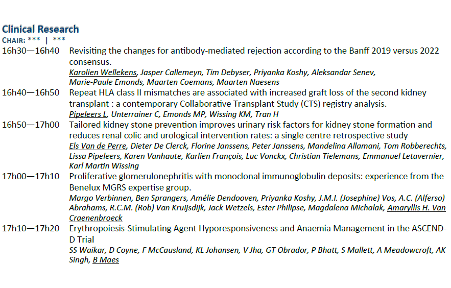 Clinical Research in Nephrology - Dialysis - Transplantation at the annual meeting of the <a href="/BSNrenal/">BVNSBN</a> next May, 25 👇 

Teams from <a href="/UZLeuven/">UZ Leuven</a> <a href="/UZBrussel/">UZ Brussel</a> <a href="/ZOLziekenhuis/">ZOL</a> <a href="/az_delta/">AZ Delta</a>