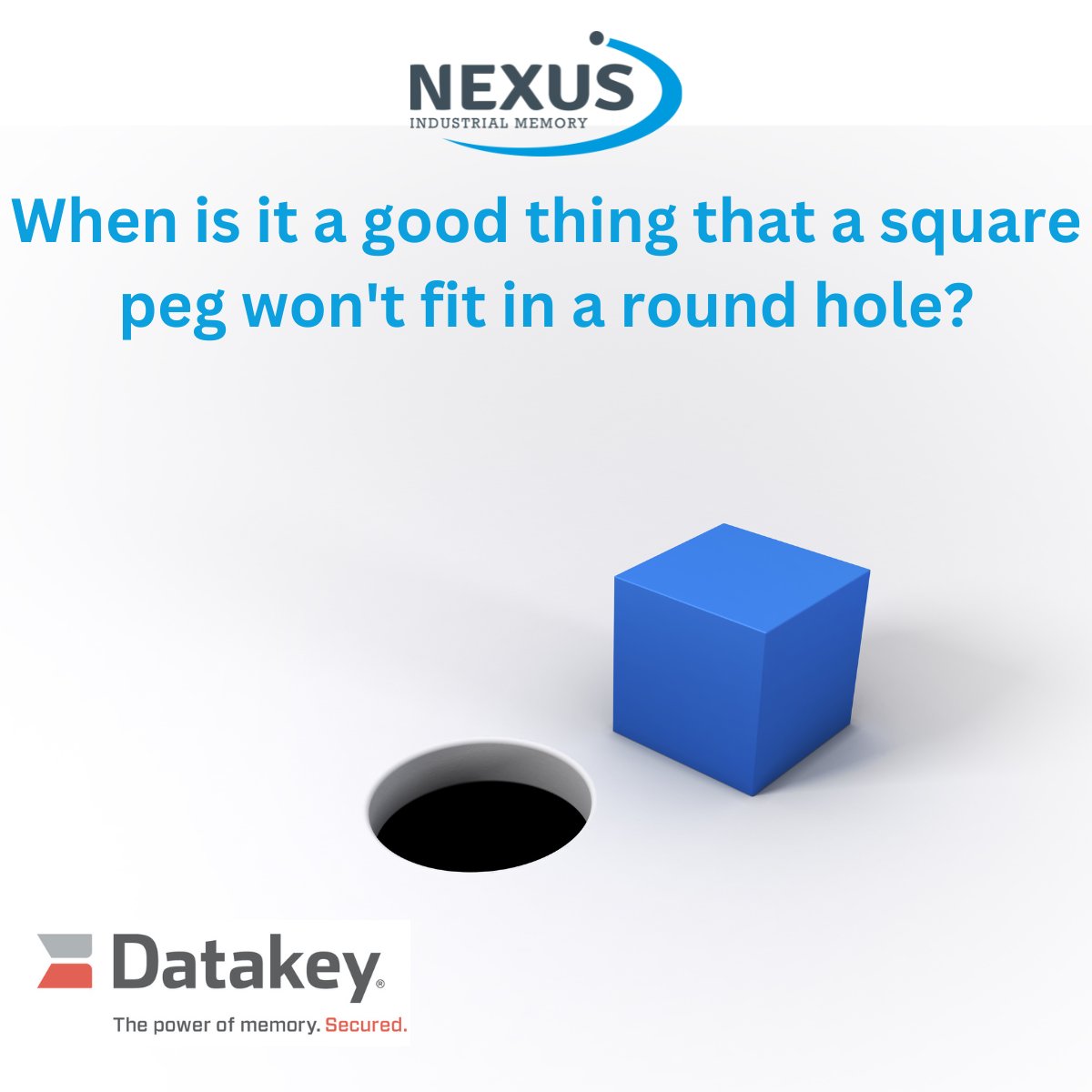 Nexus_Memory's tweet image. Are there instances where it’s a good thing that a square peg won’t fit in a round hole?
In the case of the #Datakey receptacles they’re intentionally manufactured to only mate with the Datakey memory token.
No foreign bodies like #USB or #SD are allowed for good reason #security