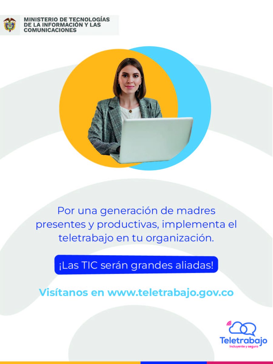 IndustriaDigCol's tweet photo. Gracias al teletrabajo, más mujeres lactantes crecen profesionalmente y tienen autonomía económica y social.

Si aún no implementas esta modalidad laboral en tu entidad o empresa, solicita la asesoría del @Ministerio_TIC en: https://t.co/lypaEyNLYM https://t.co/TdNXwLG8T3
