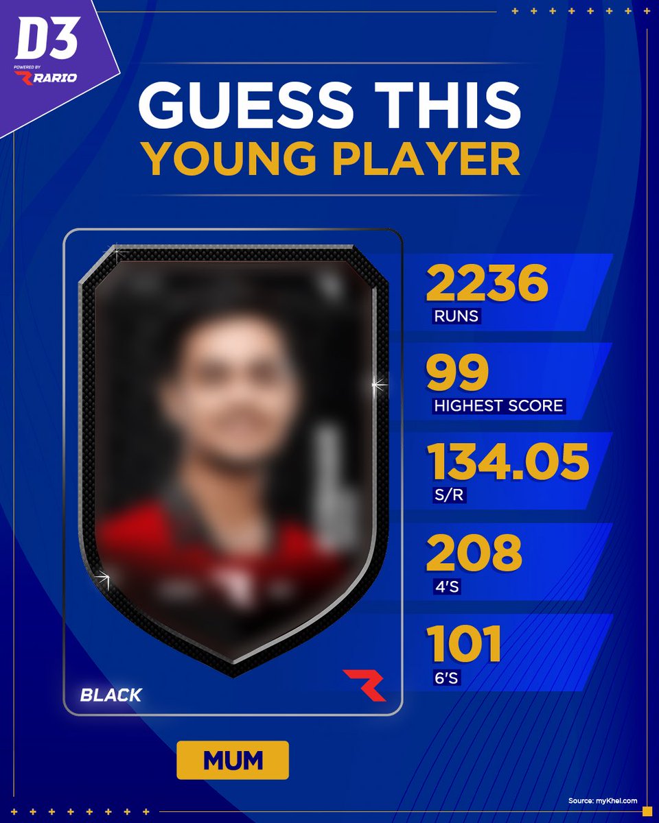 TheD3Official's tweet photo. #Mumbai relies on this young hitter when it comes to setting up big run chases. Guess in the comments 

#D3 #DigitalPlayerCards #PlayerCards #Rario https://t.co/MsbxFj5EiB