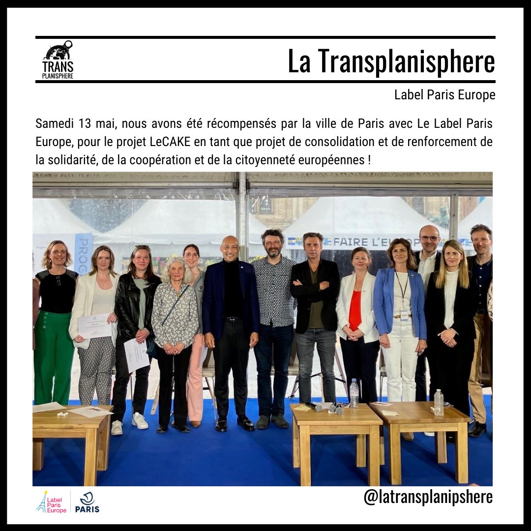 LaTranspla's tweet photo. On 5/13, we were awarded by the city of Paris w/ Le Label Paris Europe, for the @LeCAKE project as a project to consolidate and strengthen European solidarity, cooperation and citizenship!
Thanks to all the partners who, on a daily basis, make this project ambitious and useful ! https://t.co/uXgxsGb2H8
