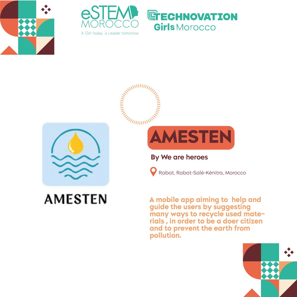 eSTEM_Morocco's tweet image. Après 4 mois de labeur, 25 équipes ont réussi à soumettre leurs projets dans le cadre de la 9ème édition de la compétition internationale Technovation Girls au Maroc.

@technovation 

#Technovation2023 #technovationprojetcs #TWImpact #EMImpact #GirlsinSTEM #girlzforchange #Titrit