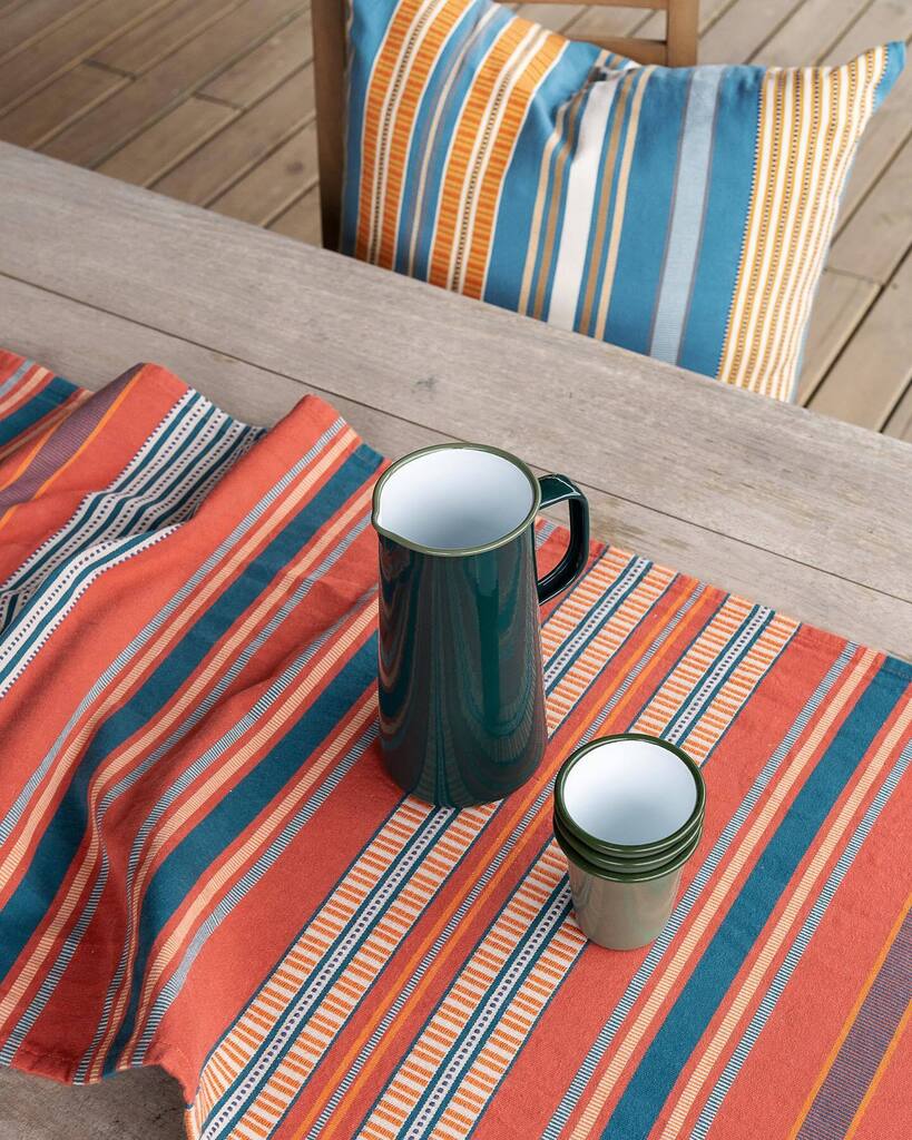 MungoDesign's tweet photo. Richly patterned table runners and cushion covers, expertly woven with a sturdy weave that ensures durability and longevity.

The design, combined with a warm palette of tones, makes the Sahara Stripe series perfect for the changing season.🌞✨

#texti… https://t.co/MDF5iCuwYF https://t.co/5xw5JzFVGB