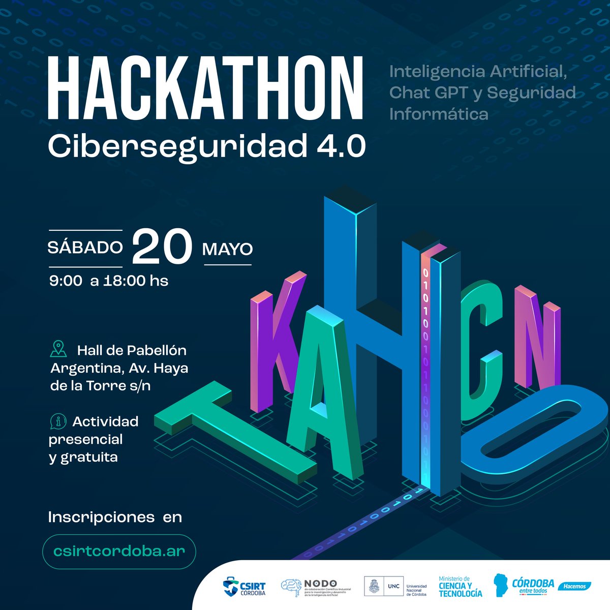 👉🏻 Sumate al #Hackathon #Ciberseguridad 4.0 🙌🏻 

➡️Inscripciones, bases y condiciones en: acortar.link/u3Gtrm

➕info en: csirtcordoba.ar

#CSIRTCórdoba #Cybersecurity #IA #ChatGPT