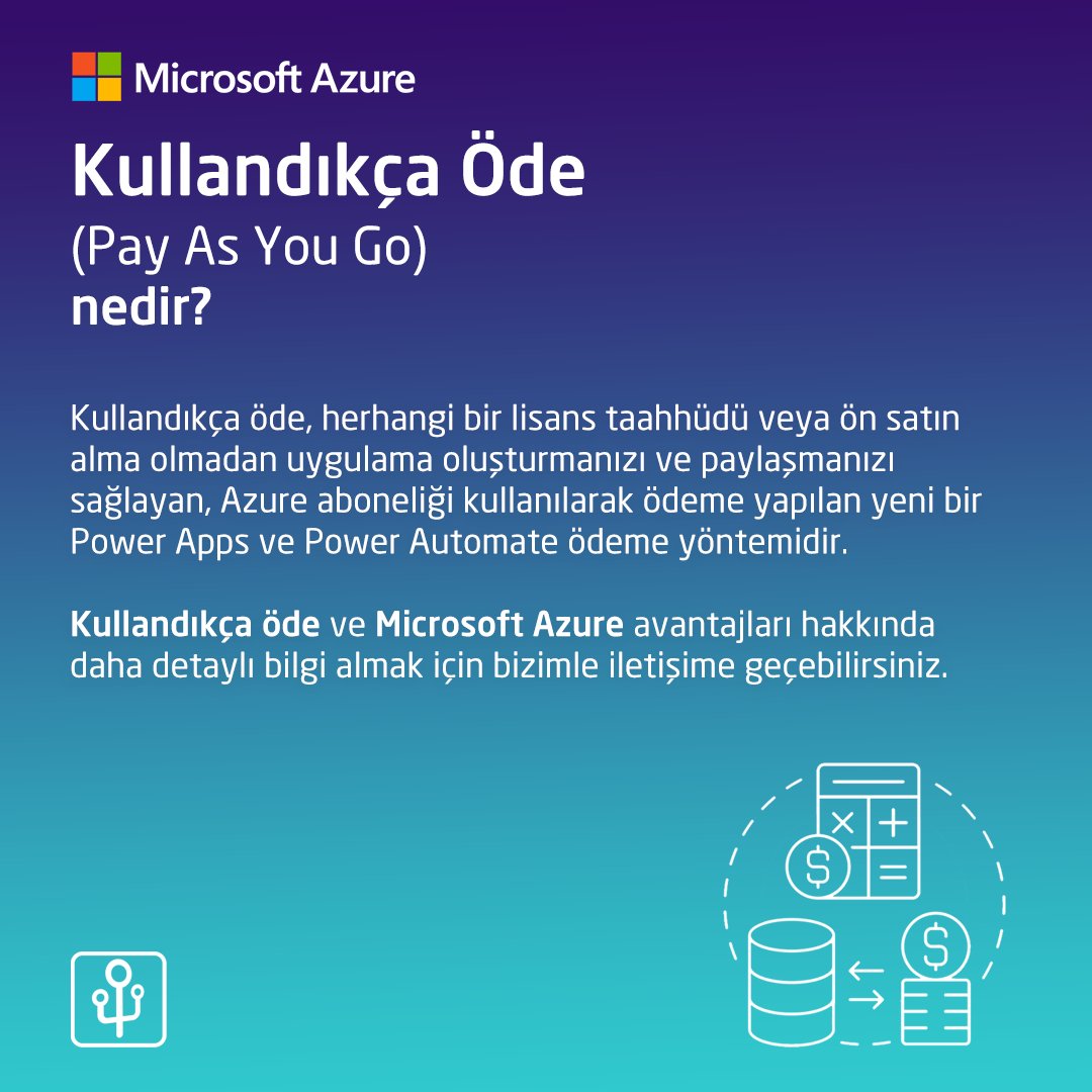 idebiltr's tweet photo. Microsoft Azure Kullandıkça Öde - Pay As You Go nedir?
#MicrosoftAzure #payasyougo #cloud #idebil https://t.co/wDpotXAdRi