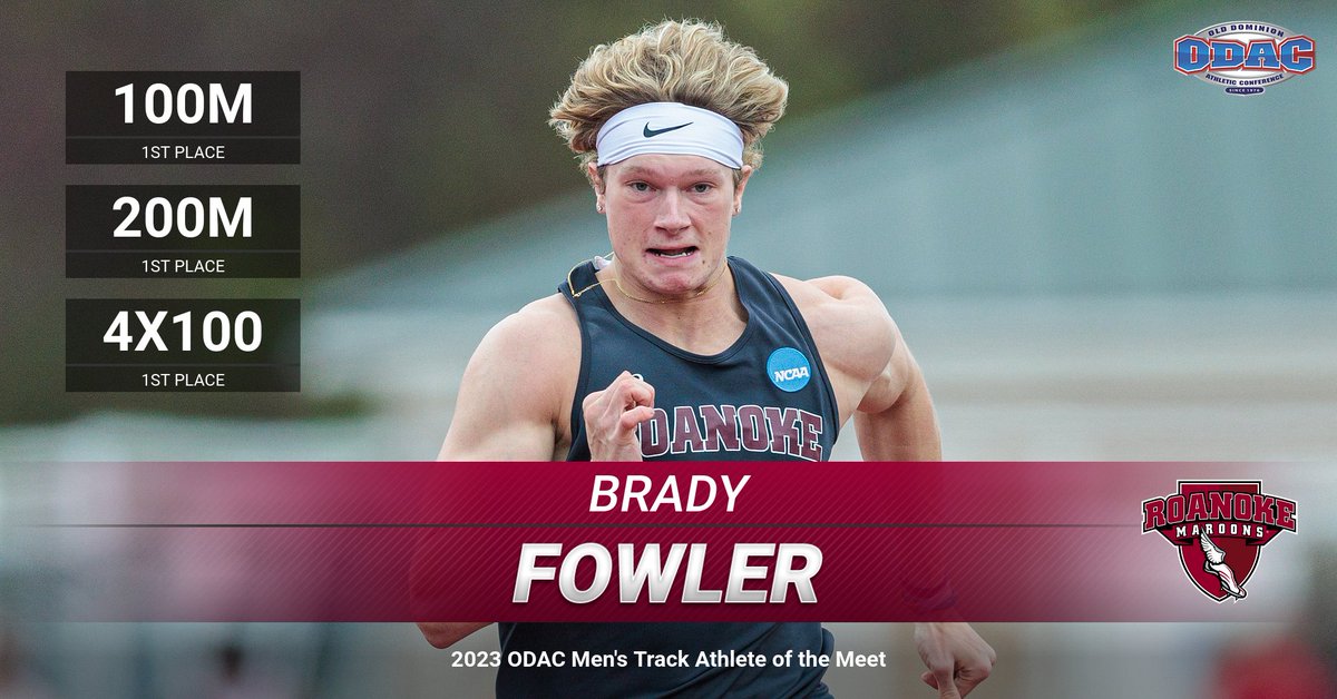 RCmaroons's tweet image. 🚨 All-ODAC Alert! 🚨 Seven members of the @RoanokeTnFandCC men's team have been named All-ODAC for their finish at the 2023 ODAC Outdoor Meet. Brady Fowler led the way after being named the ODAC Track Athlete of the Meet along with three First Team nods. #GoNoke