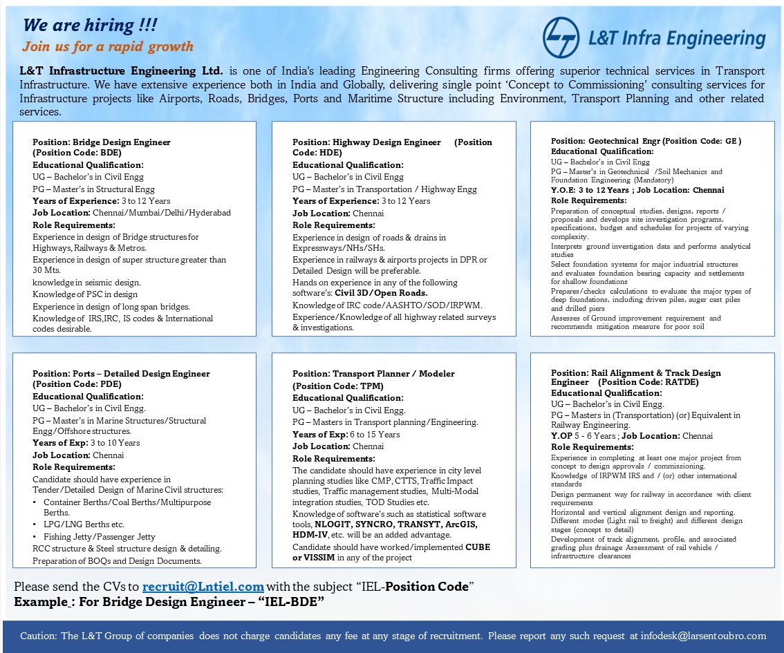 __Dharani___'s tweet image. #Vacancies
#HighwayEngineering 
#TrafficEngineering