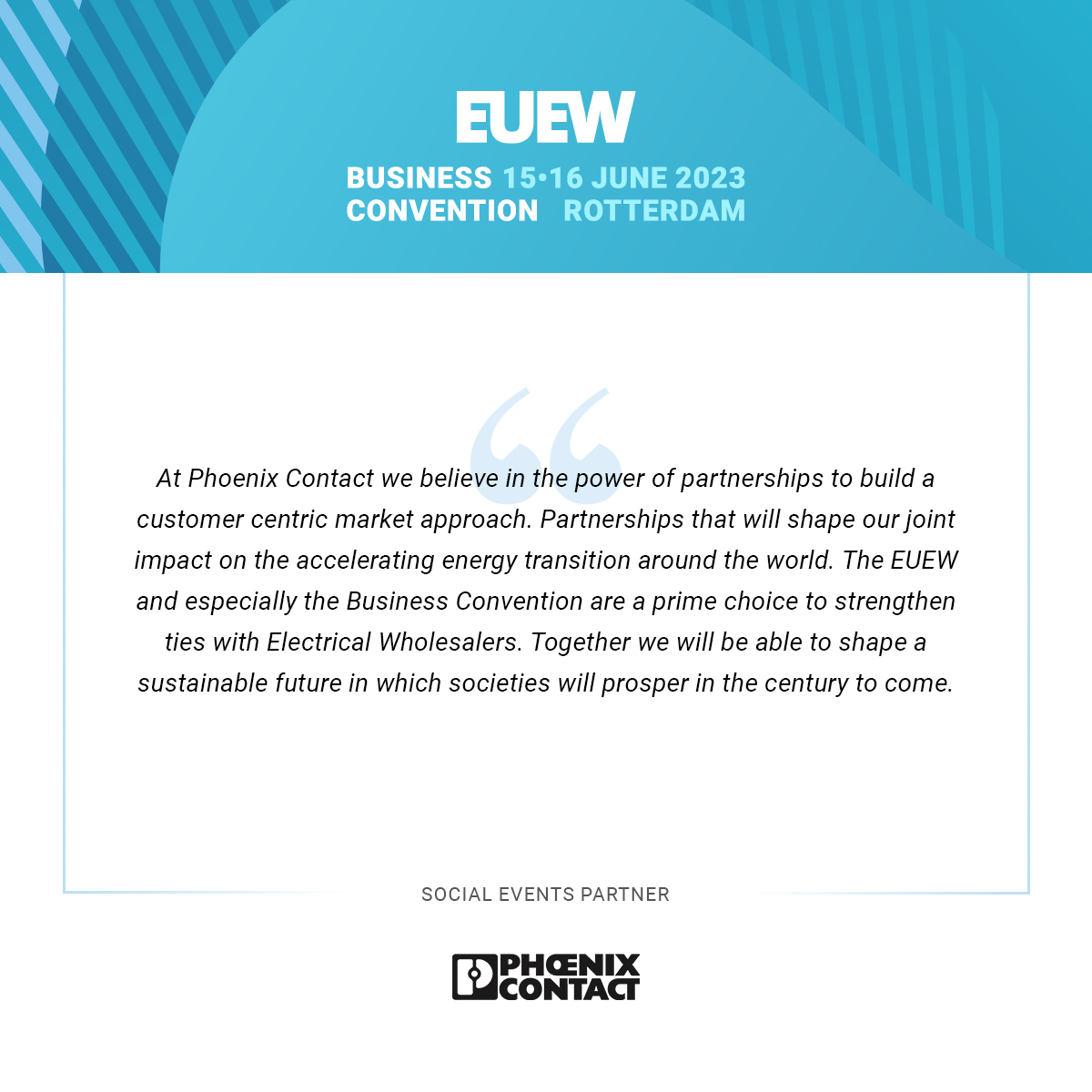 EUEW_org's tweet photo. @PhoenixContactM  is a first-time partner of the EUEW Convention and one of our Social Events Partner for the #EUEW2023Rotterdam event. Register here to meet them at the event: https://t.co/4MBU9aBSty https://t.co/TUopyDpOg5