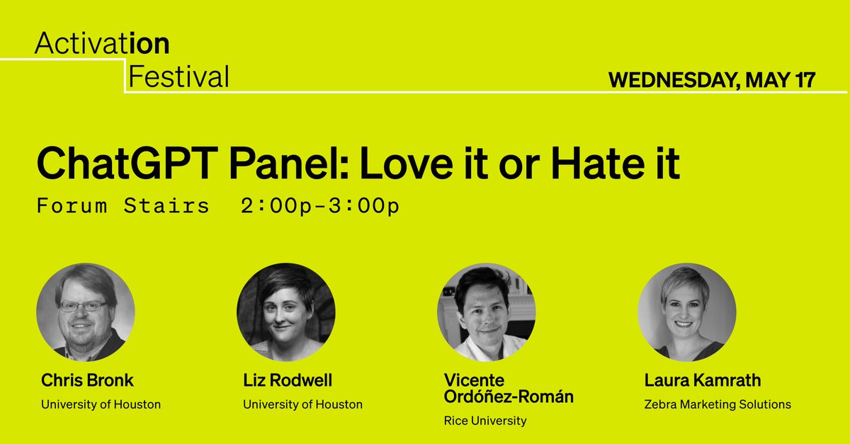 lizrodwell's tweet photo. ChatGPT Curious? Come down to Ion ( @TheIonHouston ) to chat with us Real Humans about it as part of their Activation Festival!
#IonHouston #IonHOU #IonDistrict #IonAF #ChatGPT https://t.co/uYZ5tiGszh
