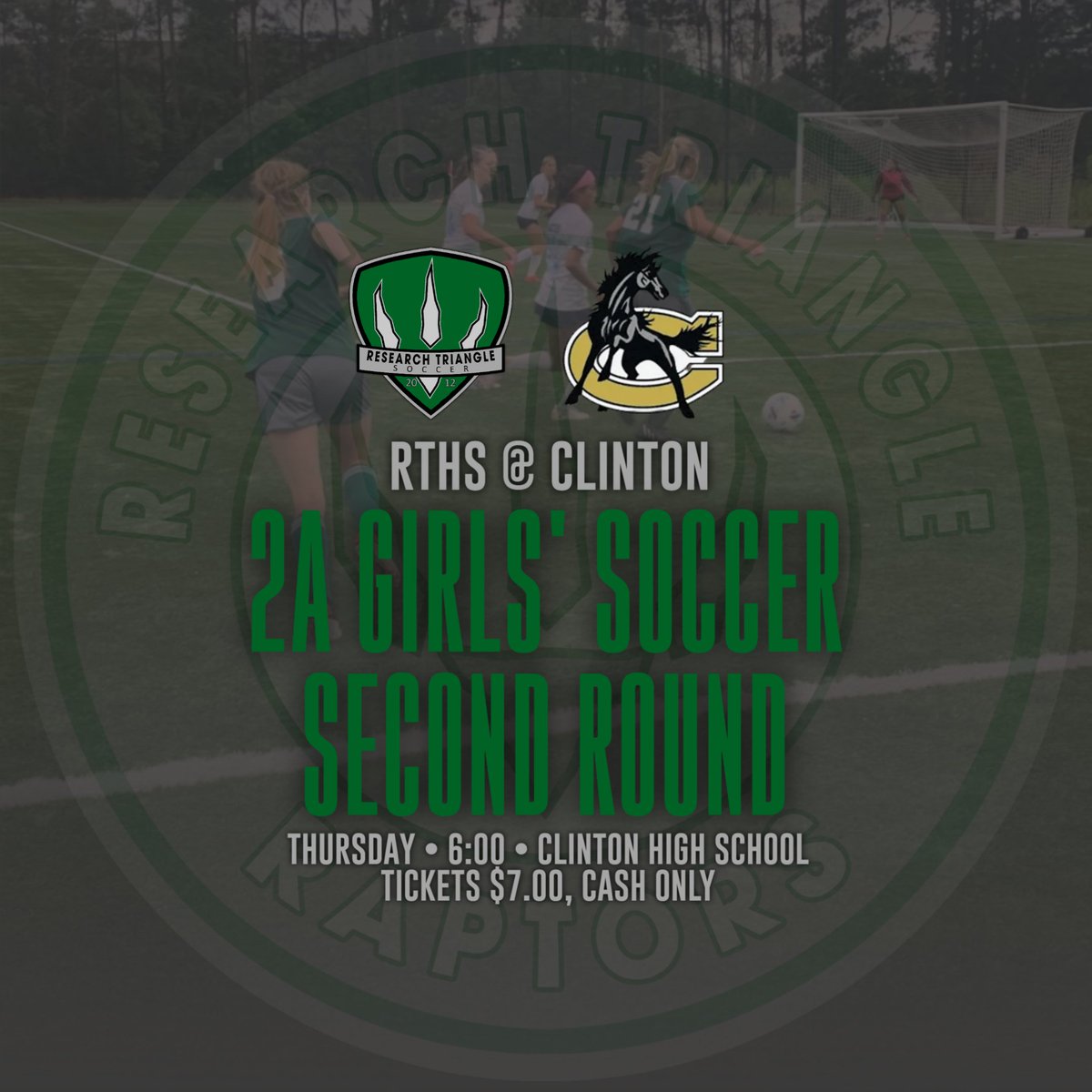 SOCCER: 16-seed <a href="/RTHSSoccer/">RTHS Raptor Soccer</a> (12-7) will face the top-seeded Clinton Dark Horses (20-0-2) in the #NCHSAASOC 2A second round on Thursday night in Clinton.

#PutInTheWork #GoRaptors