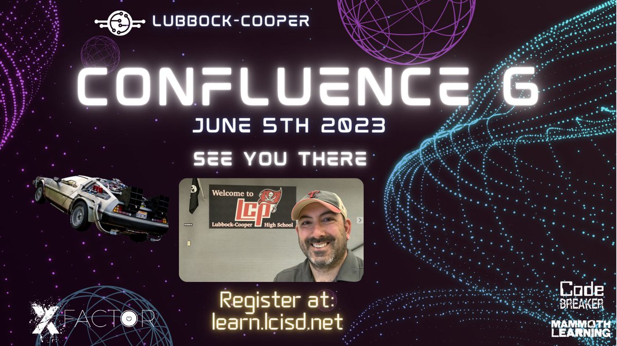 Excited to be heading back to #lcpcon for Confluence 6. Join amazing speakers and educators for this event that is out of this world!!

Monday June 5th at Lubbock-Cooper Middle School
Get your free tickets at learn.lcisd.net 

#XfactorEDU #CodeBreaker #MammothEDU