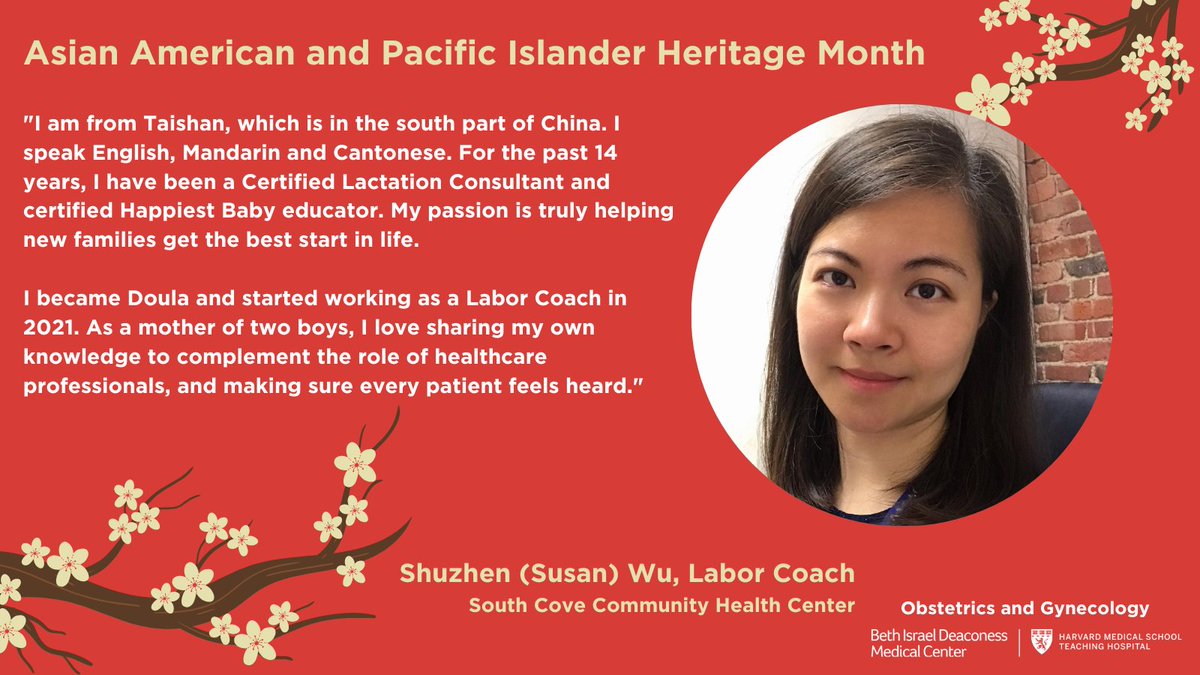 During #AAPIHeritageMonth, we're pleased to recognize Shuzhen (Susan) Wu, a #doula and #laborcoach at South Cove Community Health Center. Thank you, Susan, for all that you do for our patients! #OBGYN #womenshealth #laboranddelivery