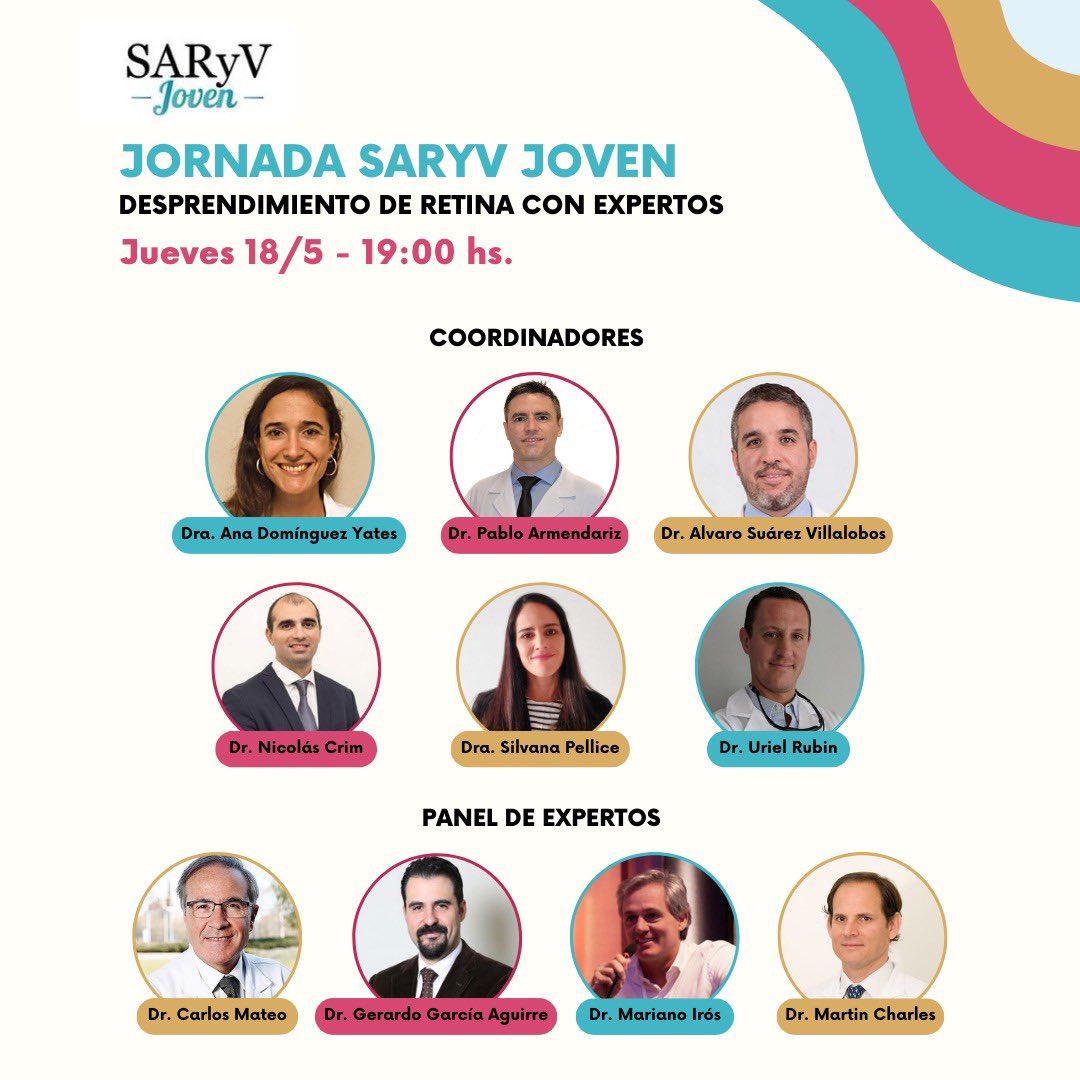 JORNADA SARYV JOVEN 👉 Desprendimiento de retina con expertos

📆 Jueves 18/5 - 19:00 hs. 

Transmisión online por nuestro canal de YouTube (Sociedad Argentina de Retina y Vítreo)