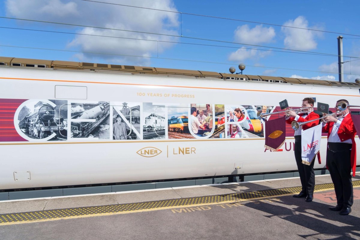 railadvent's tweet photo. London North Eastern Railway celebrates its centenary by naming an Azuma train https://t.co/BgSzMkC6gp #railway #rail #train #london #scotland #LnerAzuma #yorkshire #EastCoastMainLine #LondonNorthEasternRailway https://t.co/ATLfPNMIrv