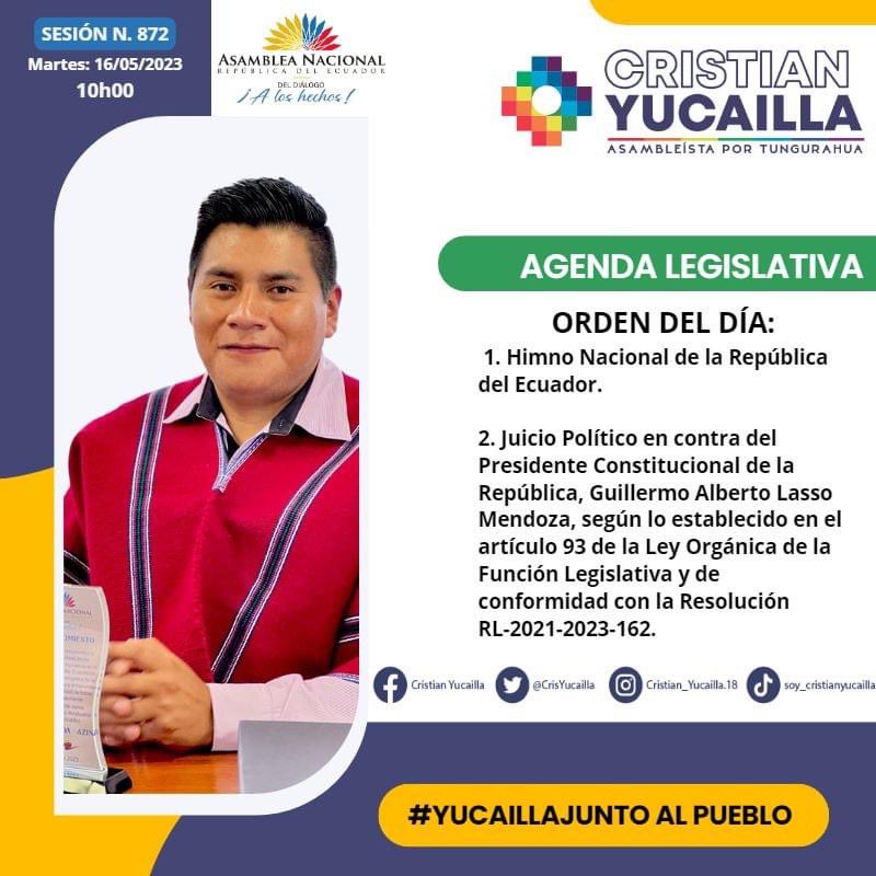 Mi compromiso es con el pueblo 🇪🇨 este es el orden del día, de la Sesión No 872. 
Les invito a seguir mis redes sociales para mantenerlos informados sobre mi gestión dentro de la Asamblea Nacional. 🇪🇨🏳️‍🌈🌈
 #PlenoLegislativo
#JuicioPolitico
#Yucaillajuntoalpueblo