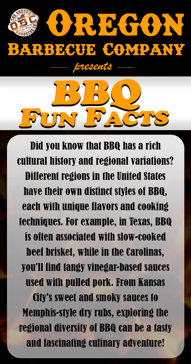 BBQOregon's tweet photo. BBQ varies across different regions in the United States, with unique flavors and cooking styles. From Texas brisket to Carolina pulled pork, exploring regional BBQ traditions is a delicious adventure!

#BBQOregon #OregonBarbecueCo #FunFacts https://t.co/aUictfaidl