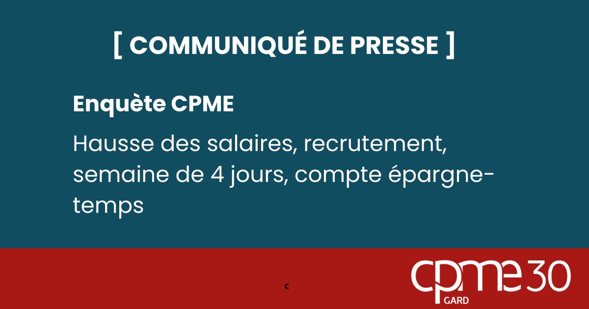cpme30's tweet image. [ 🔴Communiqué de presse ]

Hausse des #salaires : l'#enquête révèle que 42% des entrepreneurs prévoient d'utiliser la prime partage de la valeur en 2023.

Lire le CP ▶️ urlz.fr/lSP7

#CPME #gard #TPE #PME #chefdentreprise #défendre #représenter #entreprises