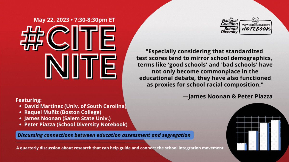_jmnoonan's tweet photo. It's #CiteNite next Monday, 5/22: join me & @PeterTPiazza, co-author on the @diverse_schools research brief, plus @FromFireToTable & @MunizRaquel88, to discuss #EdAccountability & segregation. (cc @SalemState @SSUedleadership @Center4Research)
Register: https://t.co/uS7qnmxAWB https://t.co/qxBVgNo7ce