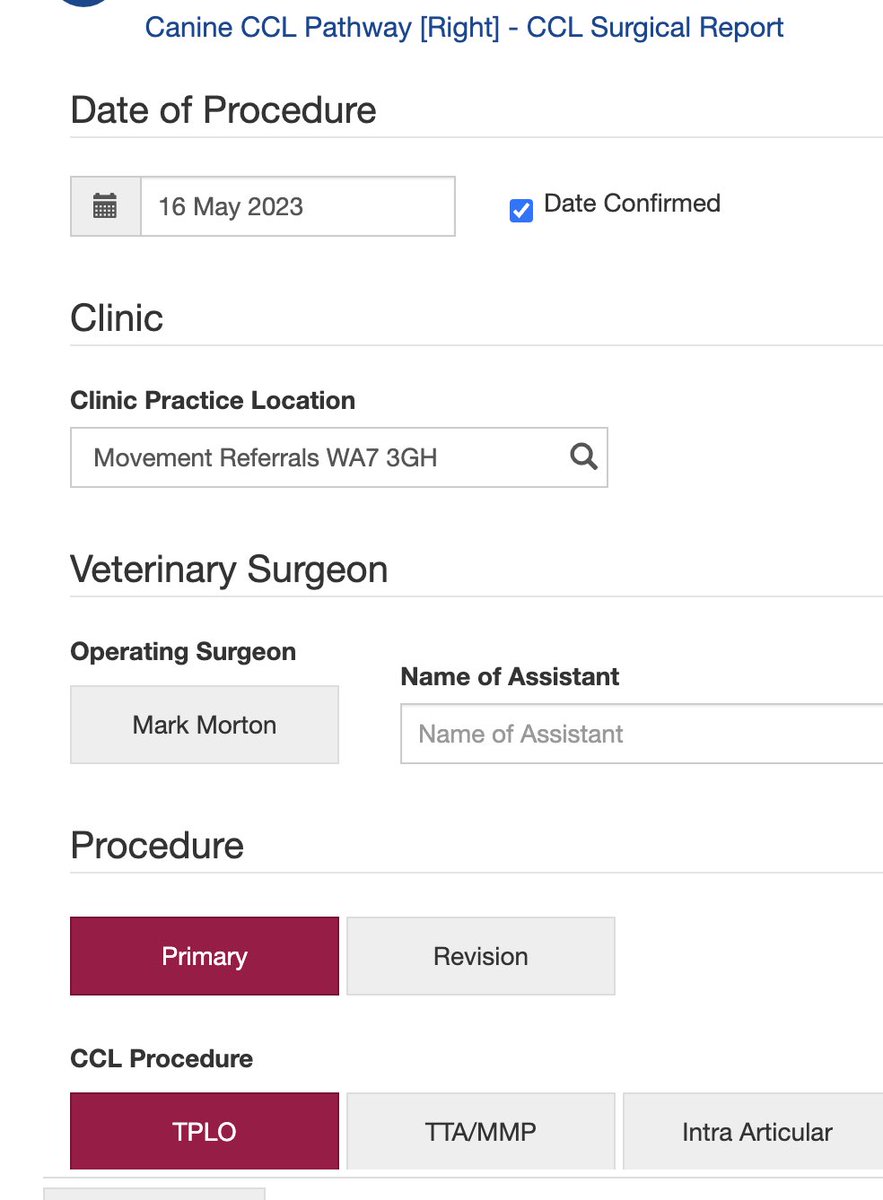 First case from <a href="/movementvets/">@movementvets</a> added to <a href="/RCVSKnowledge/">RCVS Knowledge</a> Canine Cruciate Registry today. Using outcomes measures to monitor our patients progress is key to what we do. #jointhemovement