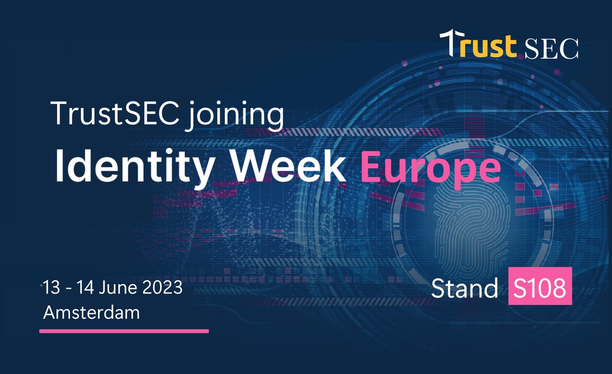 Trustsec_inc's tweet photo. Only 4 weeks to go until #IdentityWeekEurope! We are thrilled to announce our participation as an exhibitor for the first time at Identity Week, which will take place on June 13-14, 2023, at RAI Amsterdam. 🎉 🎉

#biometric #smartcard #authentication #PKI #fido2 #cpace https://t.co/ZgcASb5MV5