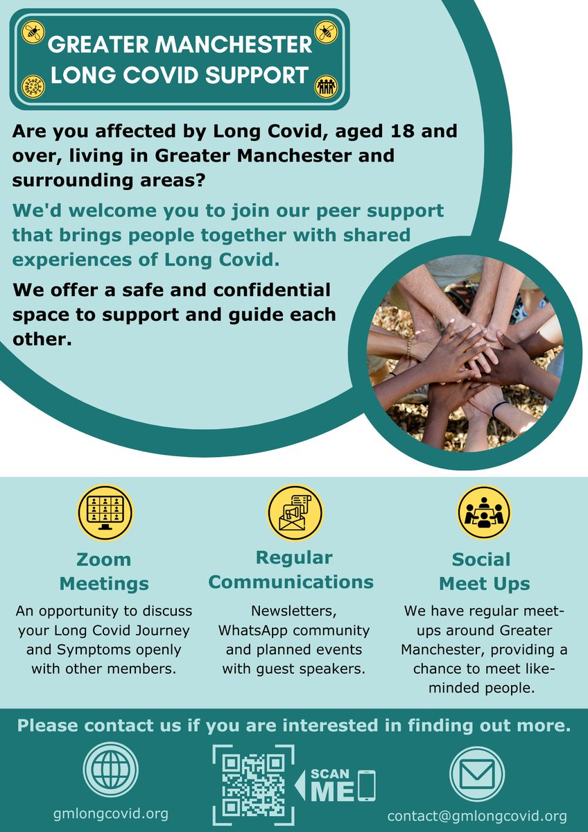 If you are an adult living in Greater Manchester with #LongCovid, email us on contact@gmlongcovid.org for information about #peersupport meetings, advice & resources to help you.
@HWOldham @HealthwatchTraf @HealthWatchMcr @HealthwatchTame @HWStockport @HWSalford @HWBolton