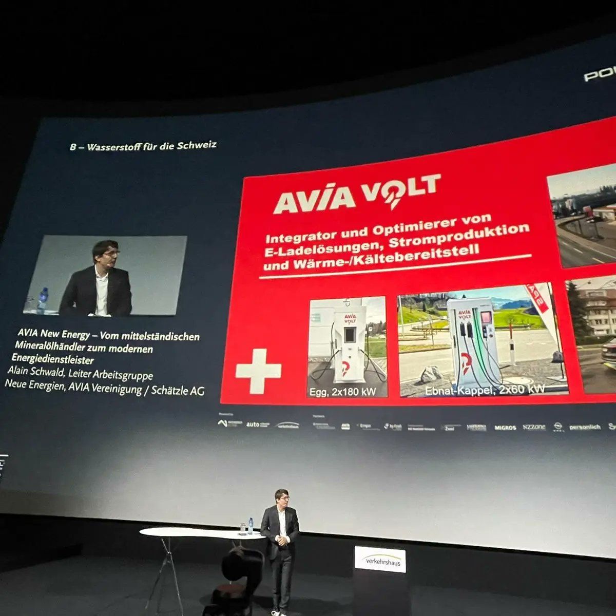 AVIAINTL's tweet photo. Yesterday, @AlainS1991 of the AVIA member company #Schätzle AG presented a number of New Energy projects in Switzerland and abroad at @PowerfuelW , which takes place at the @Verkehrshaus . 
#AVIAHydrogen #AVIAVolt #AVIASolar #greenenergy #greenfuel #RenewableEnergy https://t.co/e3LFRAjLro