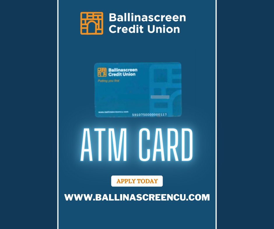 Ballinascreen Credit Union ATM Card

Free of charge and a great back up to the other ATMs in Draperstown!

Our new member services ATM is now up and running, this will allow members to access their credit union funds at our ATM anytime.

Apply Here:
ballinascreencu.com/services/atm-c…