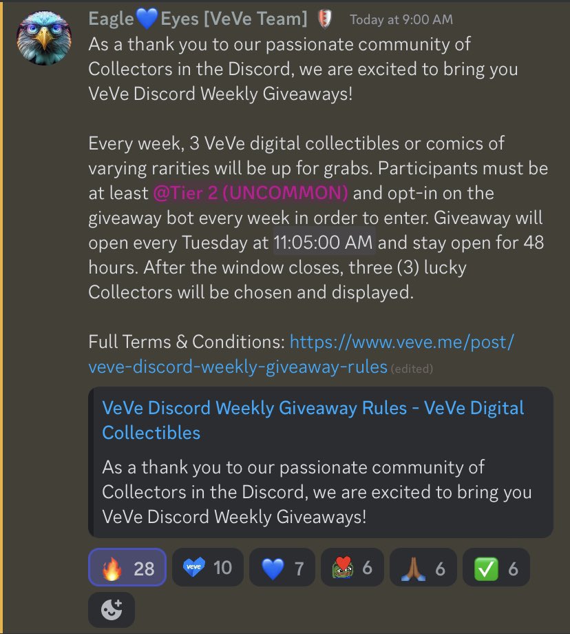 LicensedIP's tweet photo. Good morning fam. I have great new from the @veve_official discord!! VeVe will be doing nft giveaways EVERY WEEK EXCLUSIVELY IN THE DISCORD!! https://t.co/mCJiNMNnfo