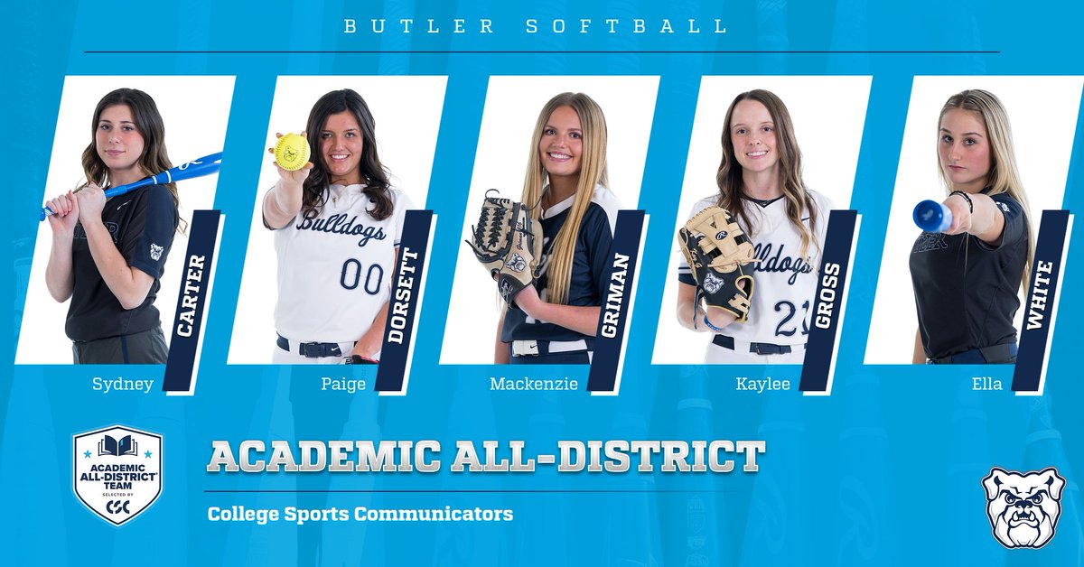 ButlerSoftball's tweet photo. Five @ButlerSoftball players earn Academic All-District honors from College Sports Communicators

-->>https://t.co/jMjztM9Mze

#ButlerWay https://t.co/OfWaHdfxT1