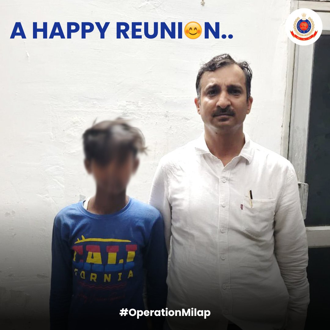 A 14 y/o boy, who was reported missing from Jama Masjid, Old Seemapuri area last week, was successfully traced and reunited with his family by #DelhiPolice after sifting through various CCTV footages. He has been referred for counselling.

#OperationMilap
#DelhiPoliceCares