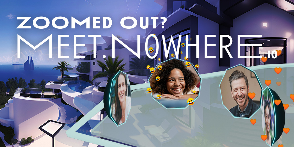 nowheremetavrse's tweet photo. Zoomed Out? MEET NOWHERE. Be the first to try our AI-generated 3D worlds with spatial audio. Goodbye square video calls. Gather, collaborate, connect deeper in #MeetNowhere. Try it now: https://t.co/i6EWLABiJJ https://t.co/bu2hgWYeKB