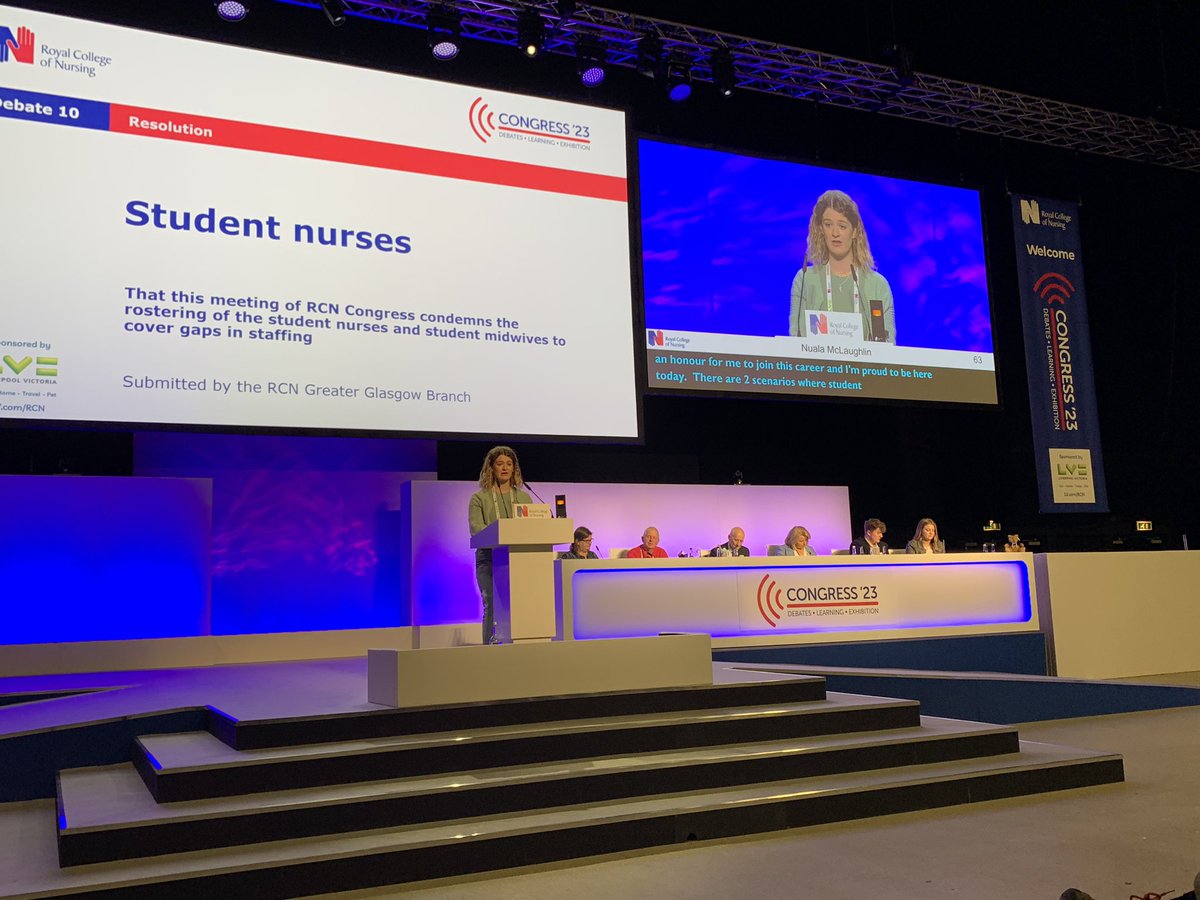 Our amazing nursing student @nuala2213 leading from the front arguing that student supernumerary status should be protected 💪 @QUBSONM #RCN23 #RCNCongress2023