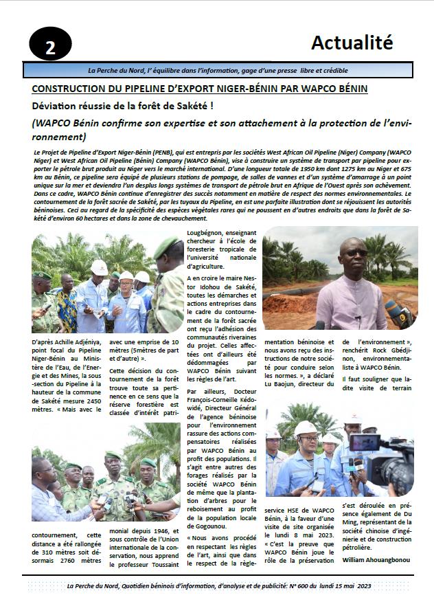 La Perche du Nord
Construction du Pipeline d'Export Niger-Bénin par WAPCO Benin
Déviation reussie de la forêt de Sakété: WAPCO Bénin confirme son expertise et son attachement à la protection de l’environnement.
laperchedunord.bj/construction-d…
