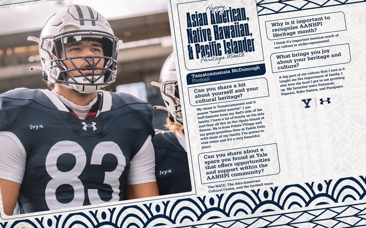 “A big part of my culture that I love is it taught me the importance of family.” 

<a href="/yalefootball/">Yale Football</a> ‘s Tamatoamanaia McDonough shares the joy that his culture brings him for #AANHPIHeritageMonth 

#ThisIsYale