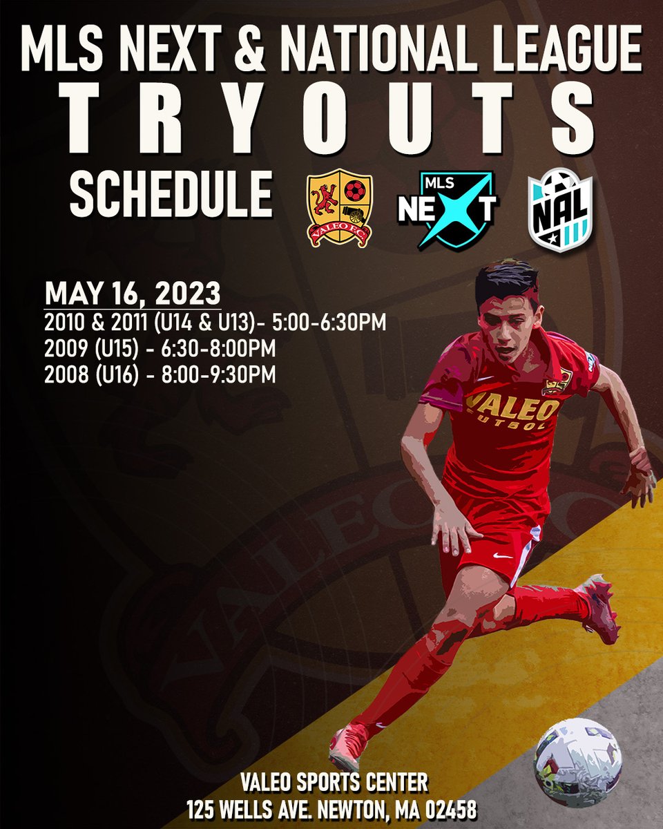 Valeo FC Official (@valeofutbol) on Twitter photo The last chance to tryout for the 2023/2024 MLS Next Valeo FC teams is tonight!
Boys 2008, 2009, 2010, 2011 Birth Years
Registerโก๏ธ bit.ly/42Xh5yv
Questions? information@valeofc.com The last chance to tryout for the 2023/2024 MLS Next Valeo FC teams is tonight!
Boys 2008, 2009, 2010, 2011 Birth Years
Registerโก๏ธ bit.ly/42Xh5yv
Questions? information@valeofc.com