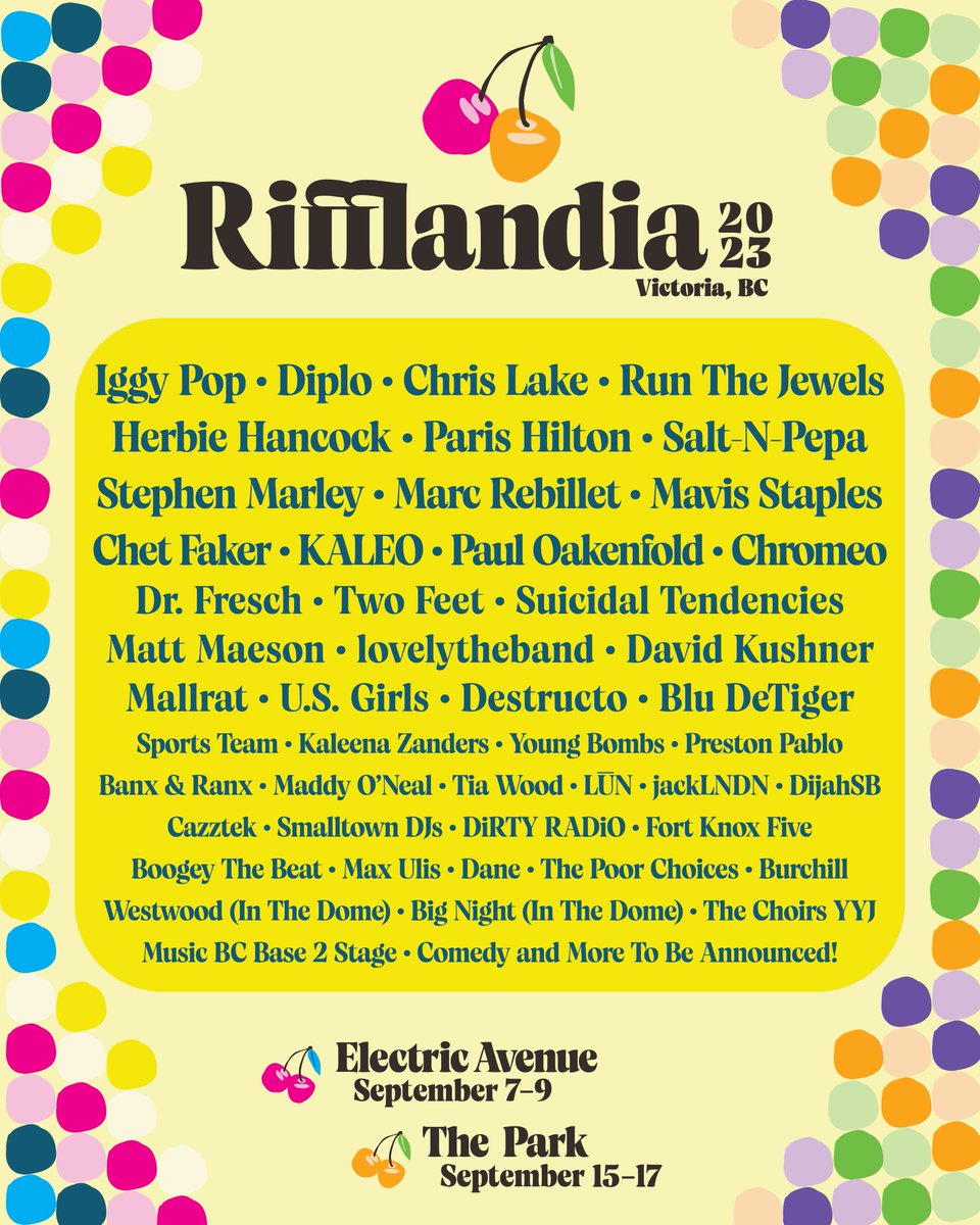 Modern Jazz Daily (@modernjazzdaily) on Twitter photo herbiehancock: RT <a href="/Rifflandia/">Rifflandia Festival</a>: The 2023 Rifflandia lineup is HERE!
⚡️ Electric Avenue Sept 7 - 9
🎪 The Park Sept 15 - 17
Tickets on sale Thursday, May 18, at 10am PT. #SeptemberForever herbiehancock: RT <a href="/Rifflandia/">Rifflandia Festival</a>: The 2023 Rifflandia lineup is HERE!
⚡️ Electric Avenue Sept 7 - 9
🎪 The Park Sept 15 - 17
Tickets on sale Thursday, May 18, at 10am PT. #SeptemberForever