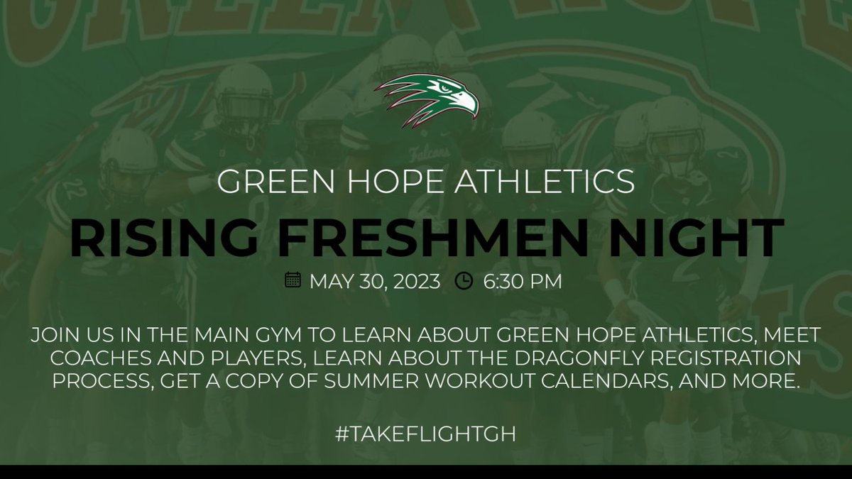 DDMS_Athletics's tweet photo. Green Hope High School Athletics Rising Freshman Night! https://t.co/6j7G4uvYH3